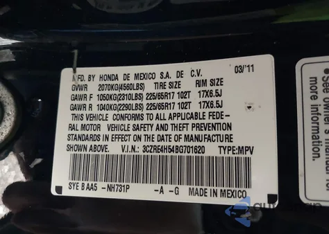 2011 Honda Cr-V Ex z USA, uszkodzony, nr VIN 3CZRE4H54BG701620